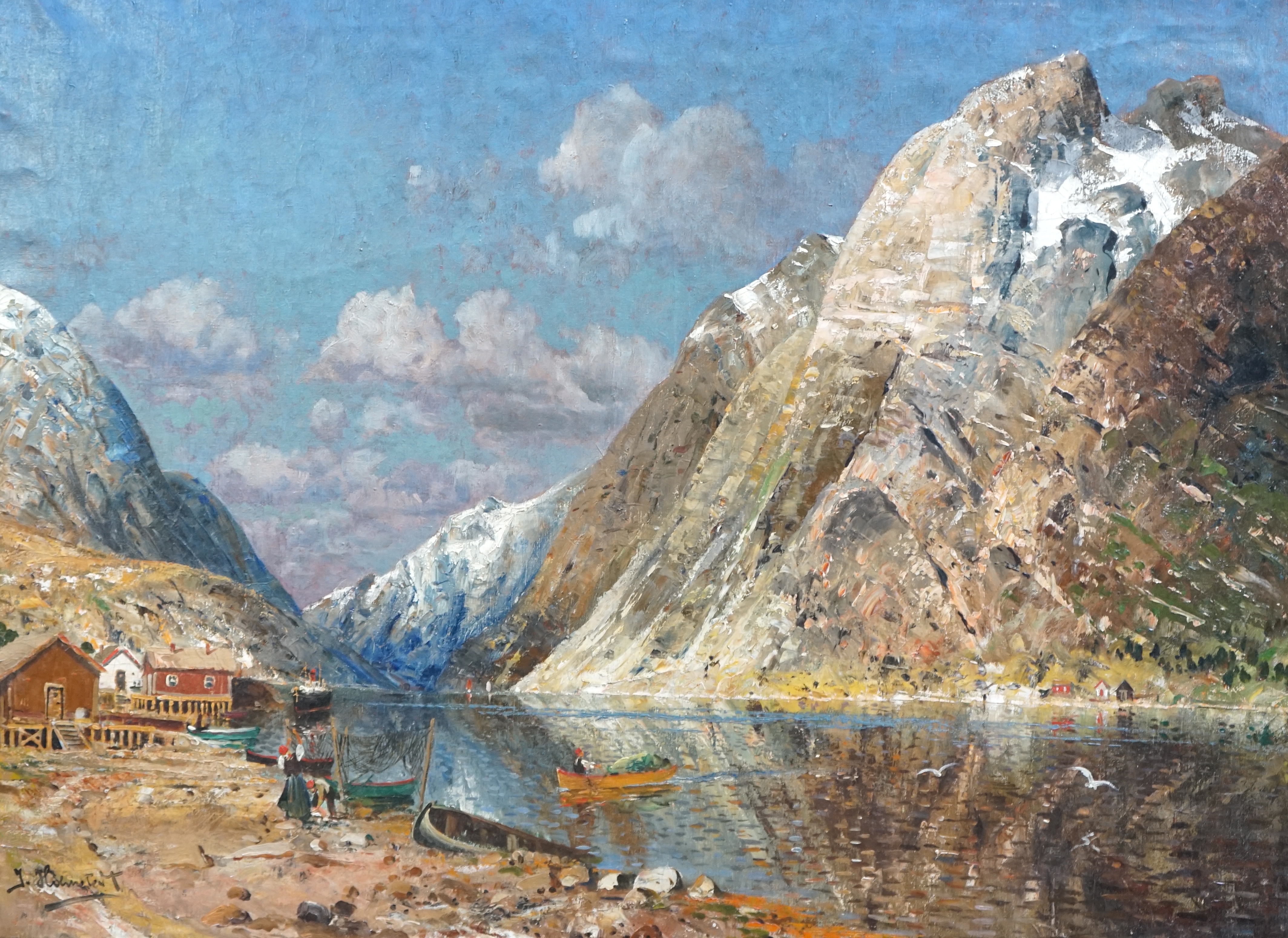 Joseph Holmstedt (Austrian, 1841-1918), Norwegian fjord, oil on canvas, 71 x 97cm